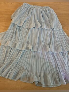 NWT Oulesis Light Blue Ruffle Layer Tiered Skirt